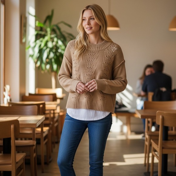 Free People Sweaters - NEW NWT Free People Sweater Bell Song Beige Medium Sandcastle Knit Mock Neck